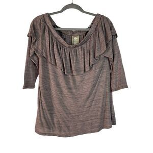 Anthropologie Dolan Medium Purple Gray Charla Off The Shoulder Ruffle Modal Top
